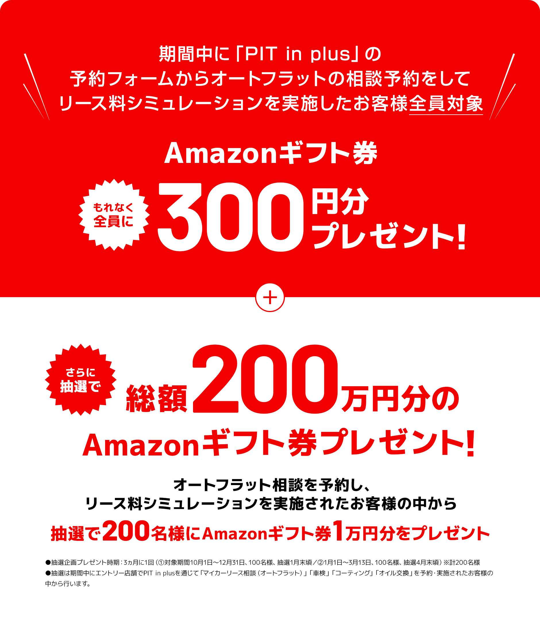 期間中にキャンペーンサイトから該当店舗で対象サービスを予約して実施されたお客様全員対象にAmazonギフト券プレゼント